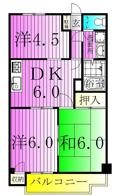 ロイヤルハイツ小宮(3DK/2階)の間取り写真