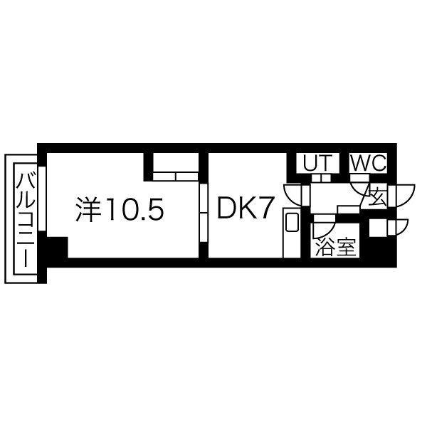ドミ20公園通(1DK/7階)の間取り写真