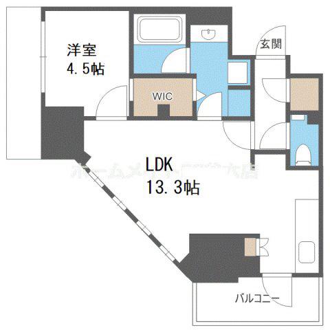 ザ・パークハビオ谷町六丁目クロス(1LDK/6階)の間取り写真