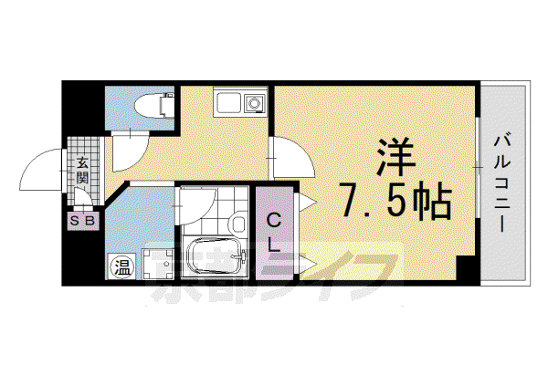 ウィズ高辻通(1K/3階)の間取り写真