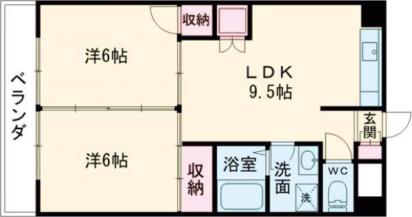 エクシード久万ノ台(2LDK/6階)の間取り写真