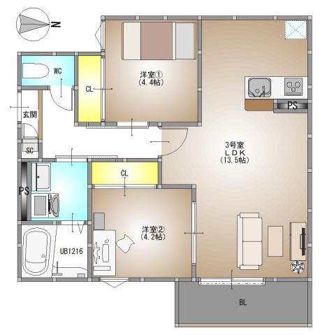 REGALEST 伊島町II(2LDK/3階)の間取り写真