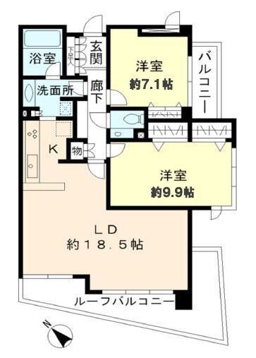 ヒューリック目黒三田(2LDK/4階)の間取り写真
