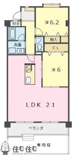 ビューラーあけぼの(2LDK/4階)の間取り写真