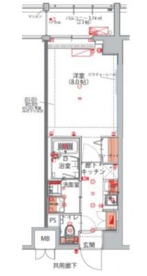 ハーモニーレジデンス新宿御苑THEイースト(1K/6階)の間取り写真