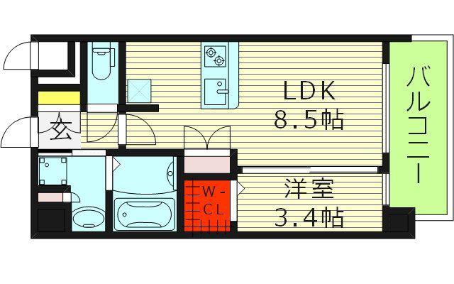 プレリス鶴見緑地グランガーデリア(1LDK/7階)の間取り写真