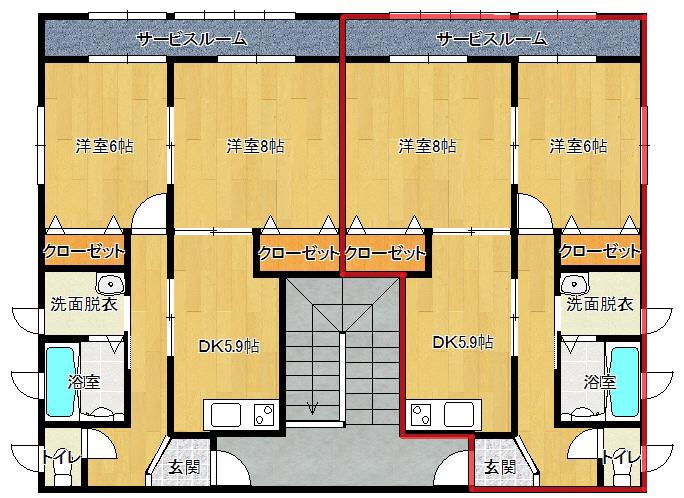 増井アパート B棟(2DK/2階)の間取り写真