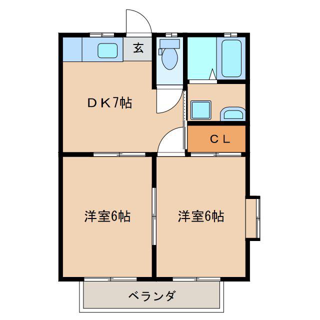 ミナミハラハイツA(2DK/1階)の間取り写真