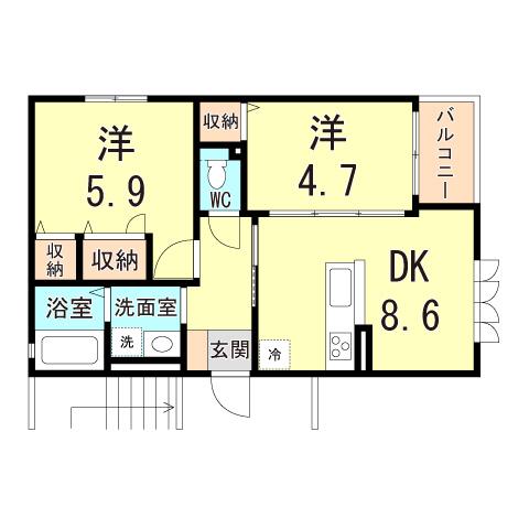 フィオリーレ(2DK/2階)の間取り写真