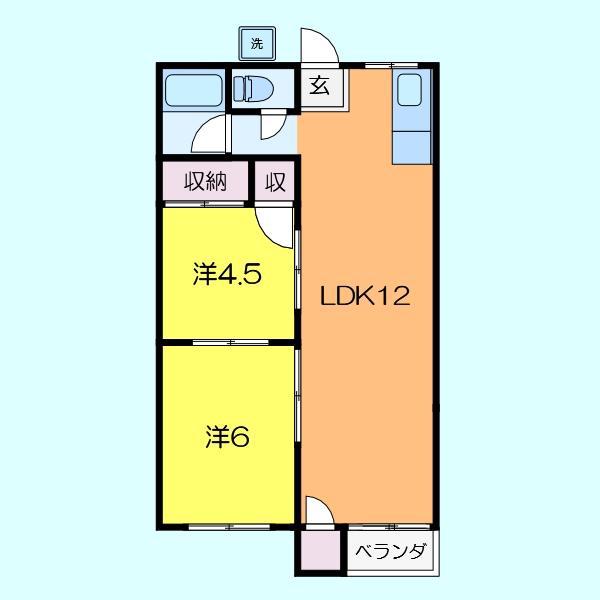 置田第2ハイツ(2LDK/3階)の間取り写真