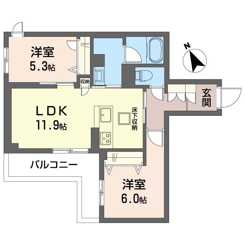 リラフォート本八幡(2LDK/1階)の間取り写真