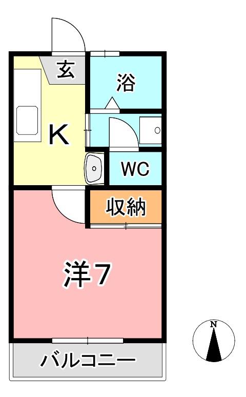 メゾン21B棟(1K/1階)の間取り写真