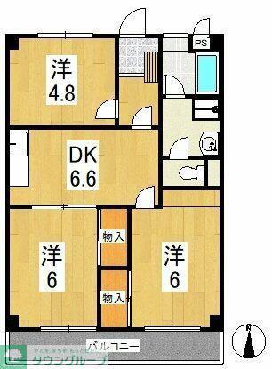 梶野マンション(3DK/3階)の間取り写真