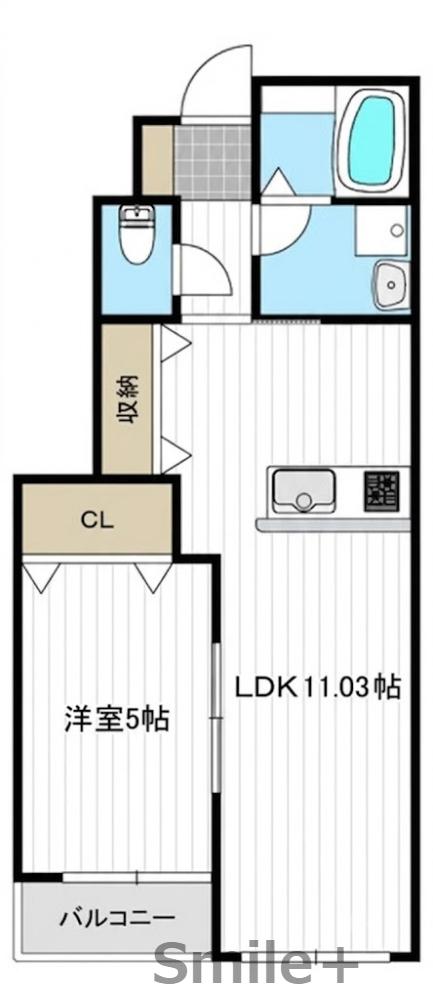 アイタウン庭瀬B棟(1LDK/1階)の間取り写真