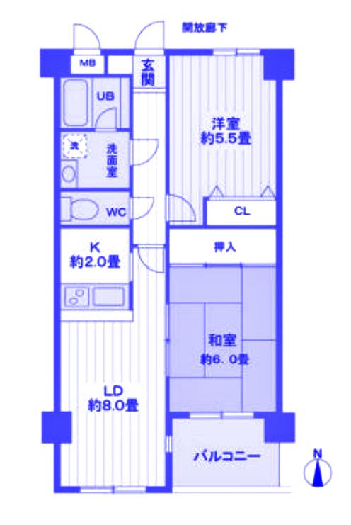 リバーサイド2(1DK/2階)の間取り写真