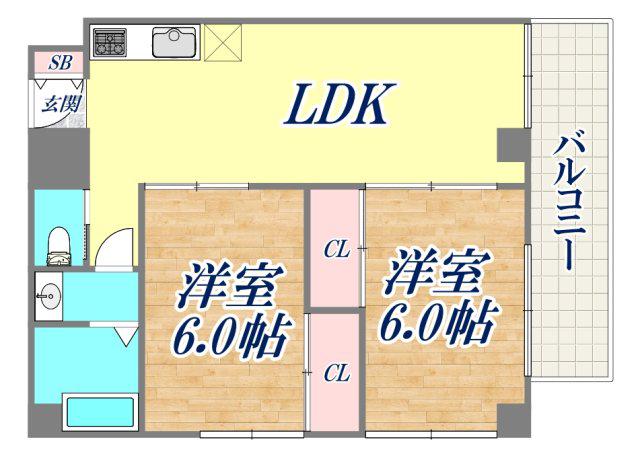 リュエル岡本(2LDK/4階)の間取り写真