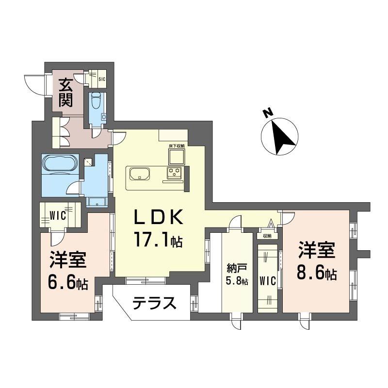 リラグラッド ヴィラ 南八幡(2SLDK/1階)の間取り写真