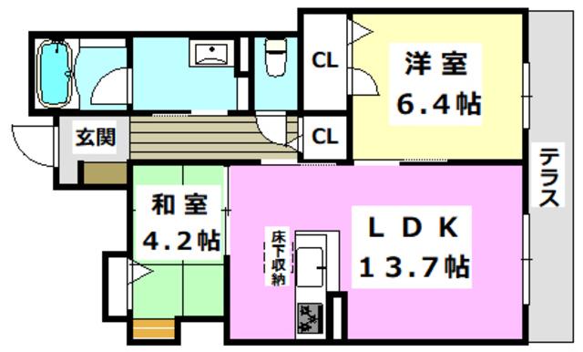 シャーメゾン リーゾス(2LDK/1階)の間取り写真