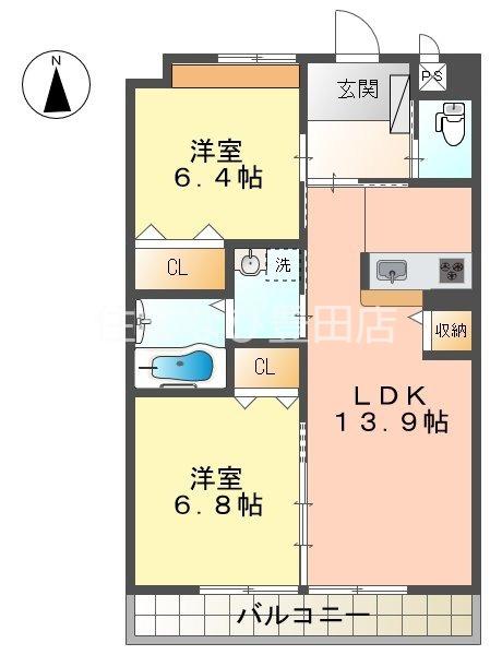 M・不動(2LDK/2階)の間取り写真