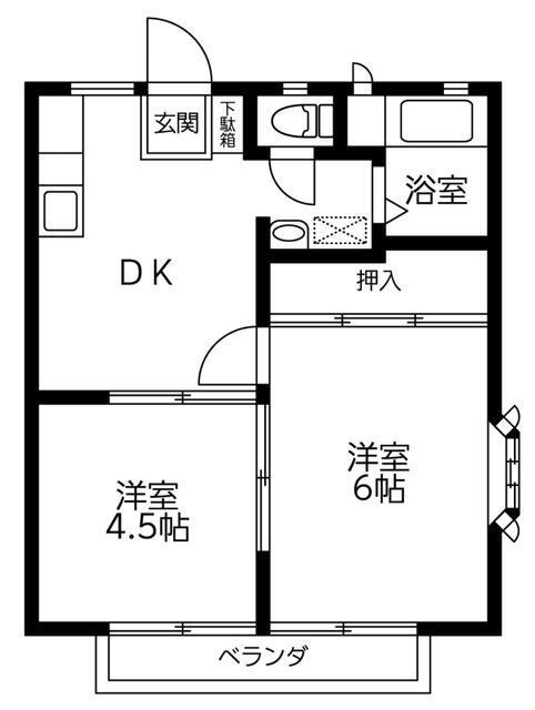 コーポアイリス(2DK/1階)の間取り写真