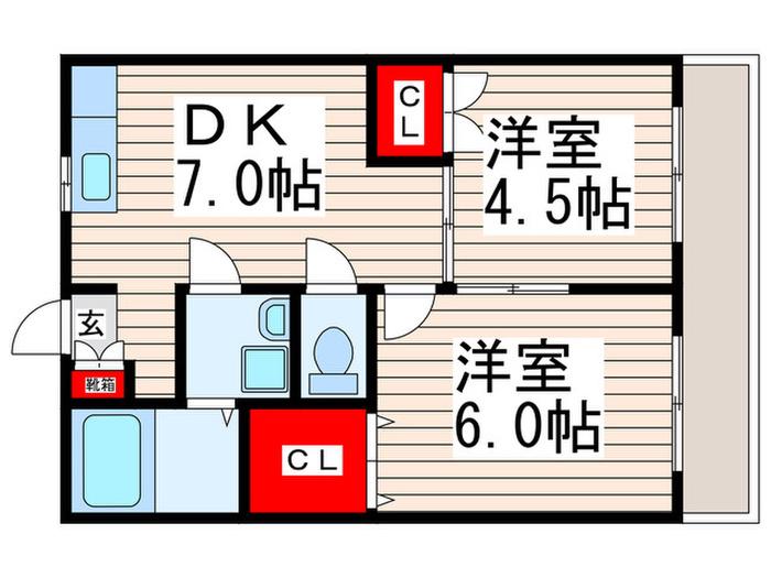 サニーコーポ(2DK/6階)の間取り写真