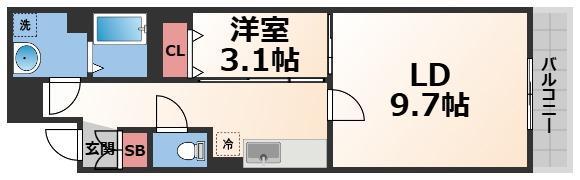 アルム久宝寺(1DK/1階)の間取り写真
