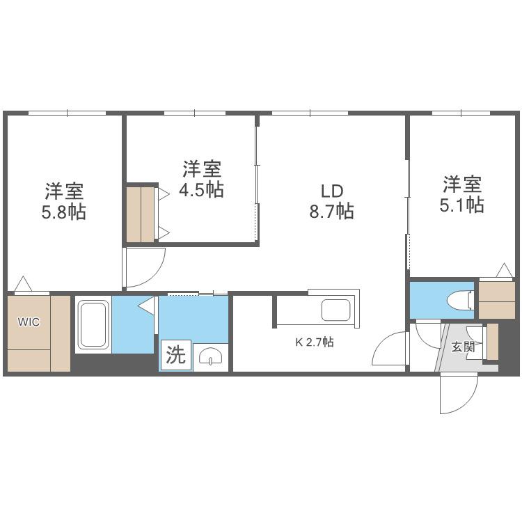 GRAN BACH麻生(3LDK/4階)の間取り写真