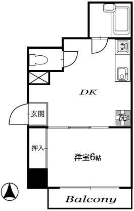 成子坂ハイツ(1DK/6階)の間取り写真