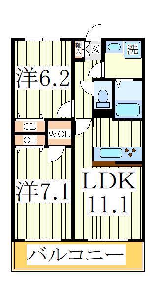 グリシーナおおたか(2LDK/3階)の間取り写真