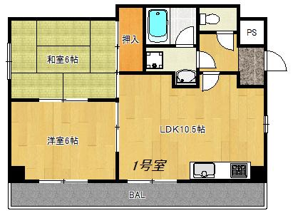 ベルビュー1番館(2LDK/5階)の間取り写真