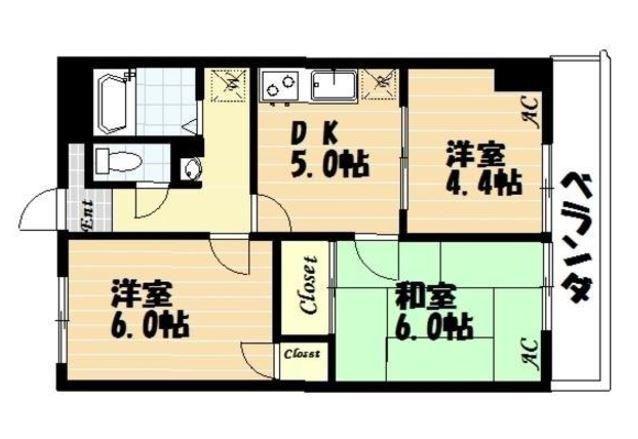 リブステージ横浜(3DK/8階)の間取り写真