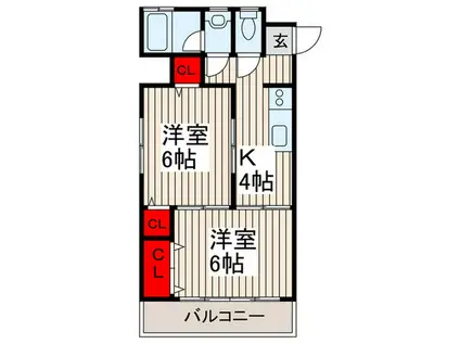 竹ノ塚グリーンハイツ(2K/2階)の間取り写真