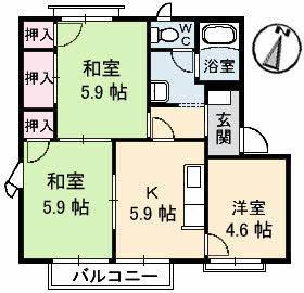 屋島フレグランス(3K/2階)の間取り写真