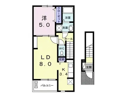 カーサ ブラーボ(1LDK/2階)の間取り写真