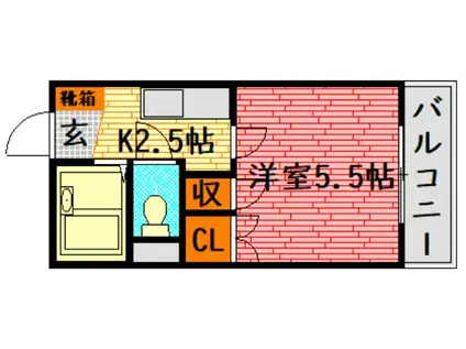 ムーリス山根(1K/2階)の間取り写真