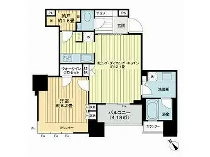 ザ・ヒルトップタワー高輪台(1LDK/15階)の間取り写真