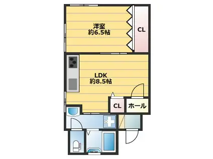 ミモザ宝塚(1LDK/2階)の間取り写真