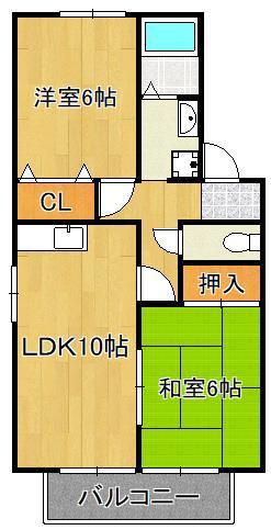 ヴァンベール大浦 D棟(2LDK/2階)の間取り写真
