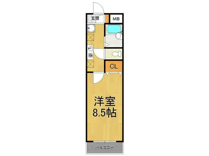 シャンブル甲東園(1K/1階)の間取り写真