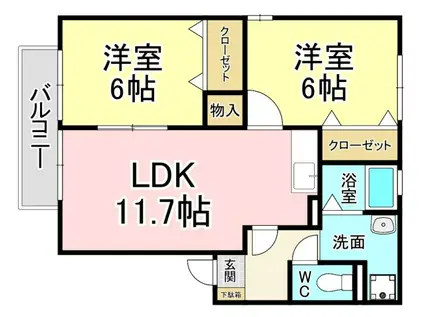 クレール塚の原A棟(2LDK/2階)の間取り写真
