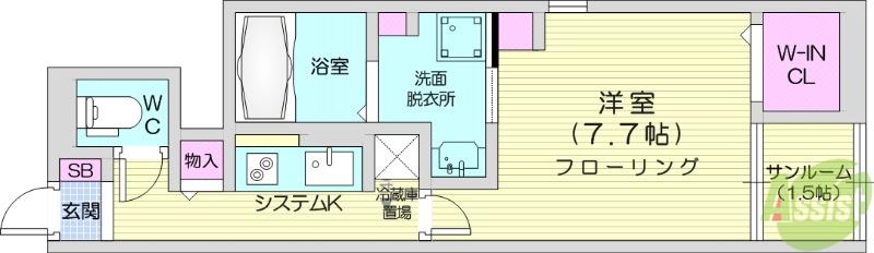 リヴェールS(1K/1階)の間取り写真