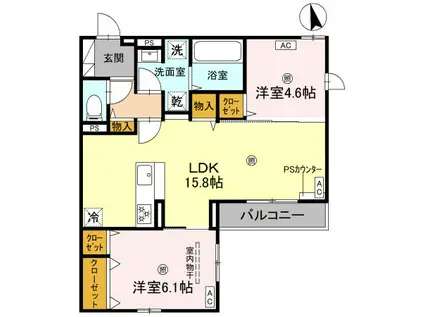クラシスト甲子園一番町II(2LDK/3階)の間取り写真
