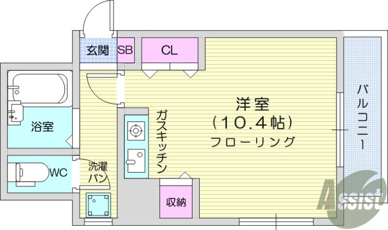 仙台旭ヶ丘ハウス(ワンルーム/1階)の間取り写真