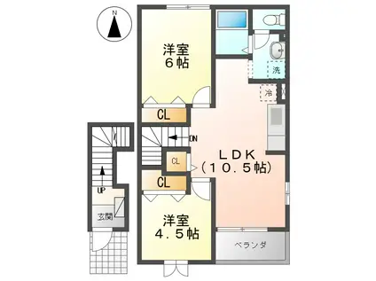 アルバエスペランサII(2LDK/2階)の間取り写真