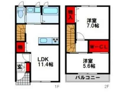 パークサイドAZO(2LDK/1階)の間取り写真