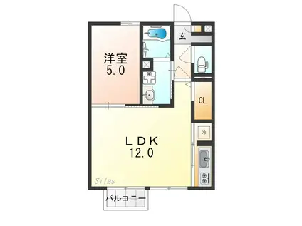 アーバンスクェアII(1LDK/1階)の間取り写真