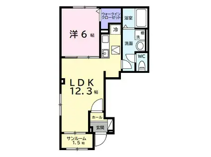 デルーナI(1LDK/1階)の間取り写真