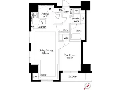 グランスイート銀座レスティモナーク(1LDK/9階)の間取り写真