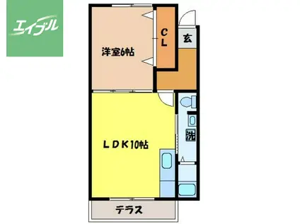 フロンティアB棟(1LDK/2階)の間取り写真
