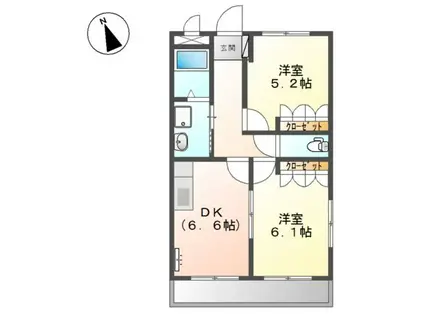 スカイヒルズ光 朝日 2DKH(2DK/2階)の間取り写真
